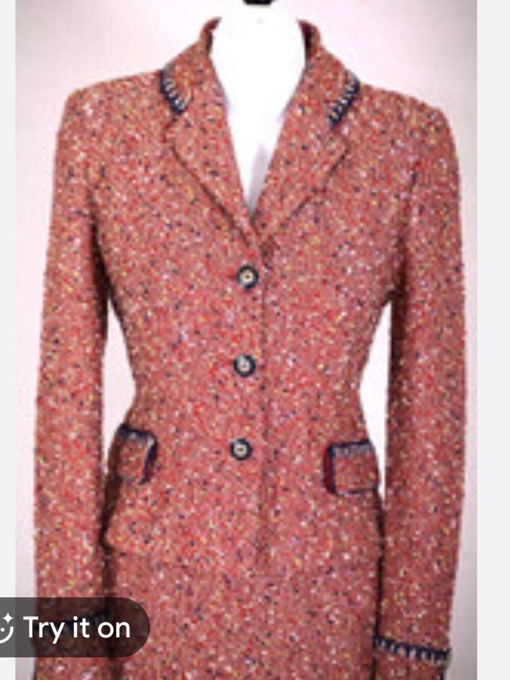 St John Collection Tweed Boucle Blazer Lady Jacket Size 4 Red Cream Black Knit